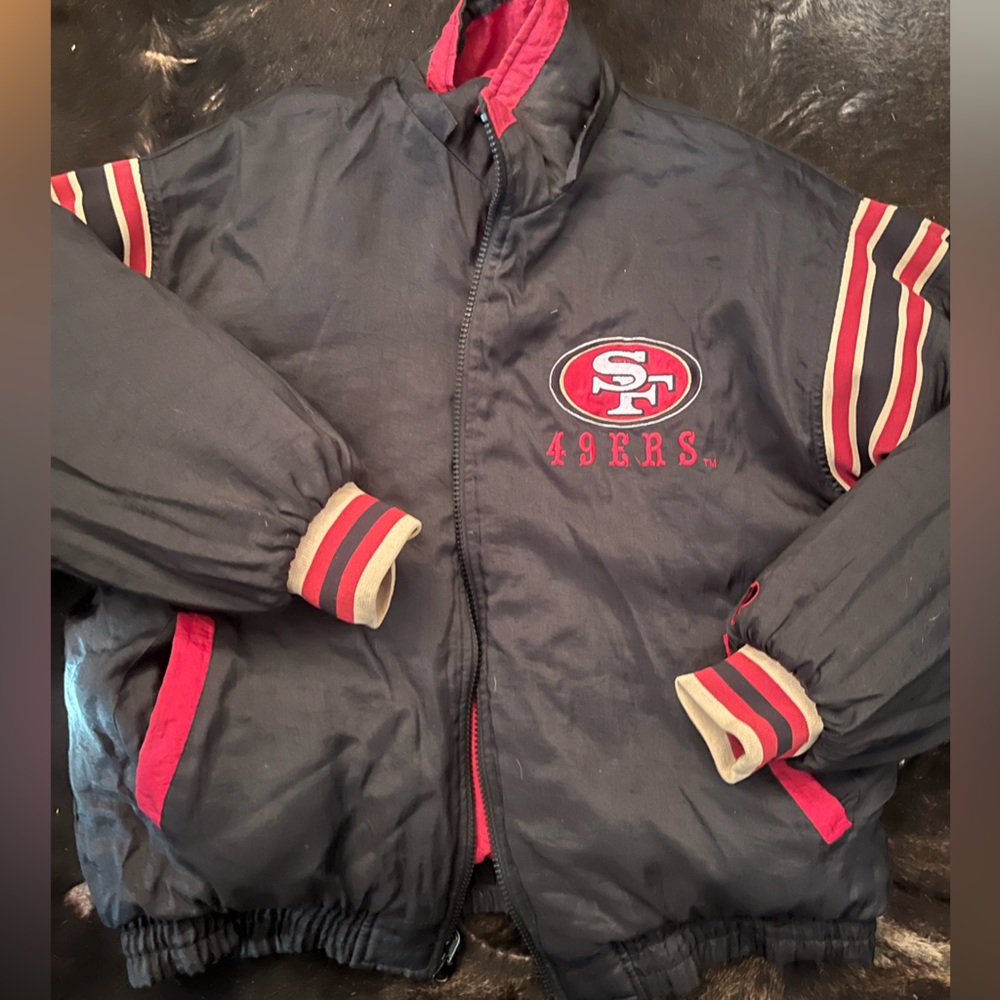 Vintage reversible NFL 49ers Black and Red Jacket 80’s 90’s sports puffer
